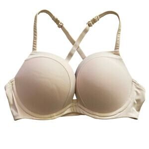 Le Mystere Size 34C Infinite Possibilities Plunge Bra Beige Mesh Lace